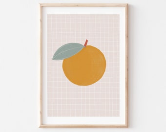 Decorazione della cucina arancione, arte della parete minimale, decorazione della casa, regalo di inaugurazione della casa, arte della parete stampabile con frutta, stampa botanica, arte della parete della cucina moderna