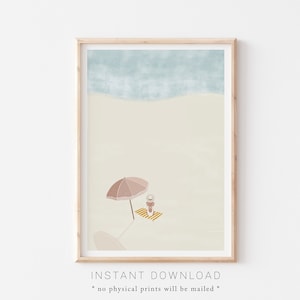 Woman Illustration Print, Beach Summer PRINTABLE Wall Art, Mauve Boho Bedroom Decor, Boho Girl Art, Beach Minimalist Landscape Printable