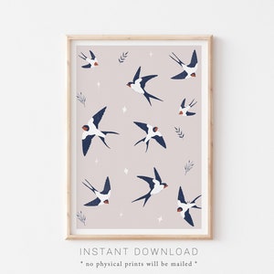Impresión de golondrina, descarga digital, póster de golondrina, arte mural de golondrina azul marino, póster de aves, arte mural de animales, impresión de aves de primavera, impresión de naturaleza