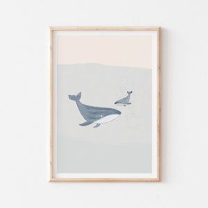 Lámina de ballena azul, arte de animales marinos, arte minimalista, decoración náutica, lámina submarina, decoración de baño con ballenas, arte mural imprimible del océano