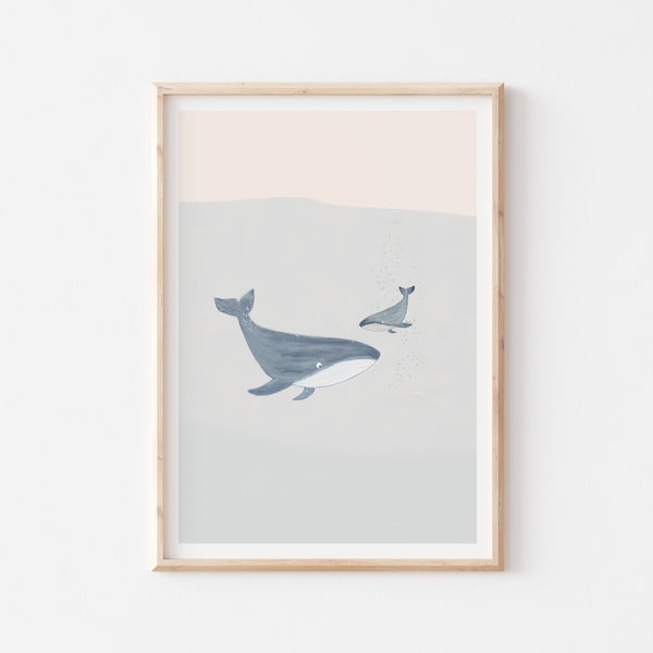 Blue Whale Art Print, Sea Animals Art, Minimalist Art, Nautical Decor, Under the Sea Print, Whale Bathroom Decor, Ocean Printable Wall Art