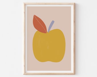 Modern Colorful Kitchen PRINTABLE, Minimalist Mustard Yellow Red Apple, Digital Download, Lavender Food Decor, Trendy Fruit Poster Print