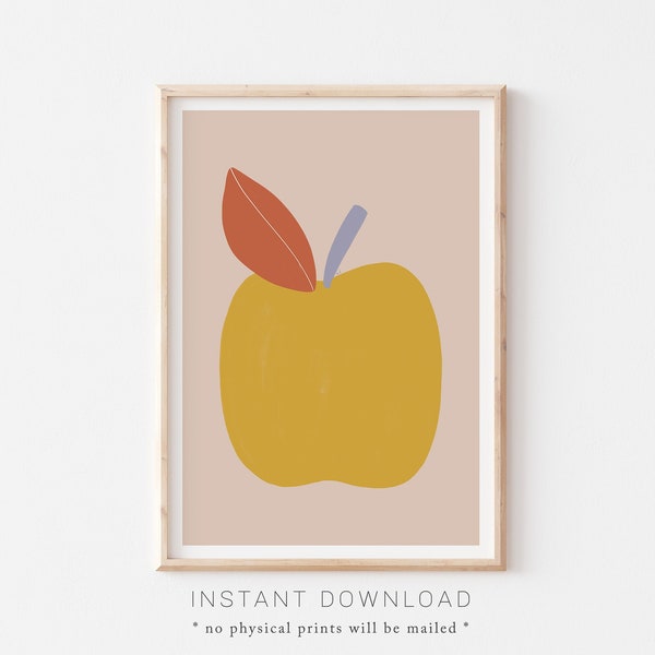 Modern Colorful Kitchen PRINTABLE, Minimalist Mustard Yellow Red Apple, Digital Download, Lavender Food Decor, Trendy Fruit Poster Print