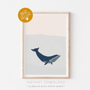 Kids Nursery Print, Humpback Whale Art Print, Printable Wall Art, Ocean Animals, Blue Kids Room Art, Nautical Nursery, Navy Blue Kids Decor