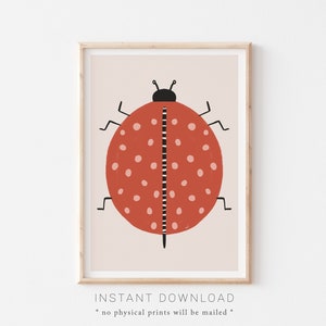 Boho Nursery Lady Bug Printable Wall Art, Gender Neutral Decor, Red Bug Print, Colorful Nursery Decor, Minimalist Nursery Art, Kids Playroom