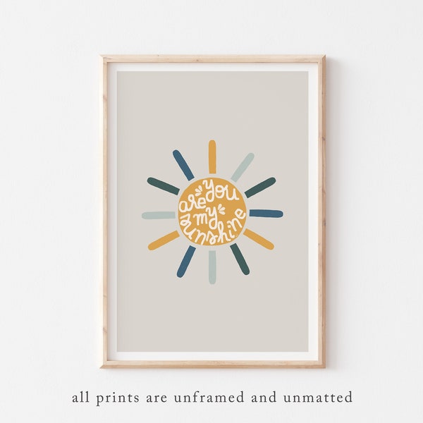 You are my Sunshine, Boy Nursery Printable, Boy Nursery Decor, PRINTABLE Wall Art, Yellow Nursery Print, Kids Room Decor, Blue Green Nursery