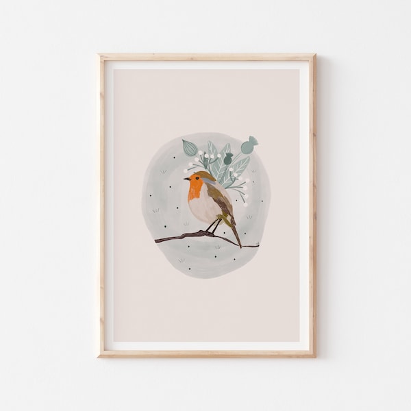 Robin Wall Art, Blue Orange Bird Art, Toddler Bird Wall Decor, Wildlife Print, Woodland Decor, Boys Girls Bedroom Printable, Bird Wall Art