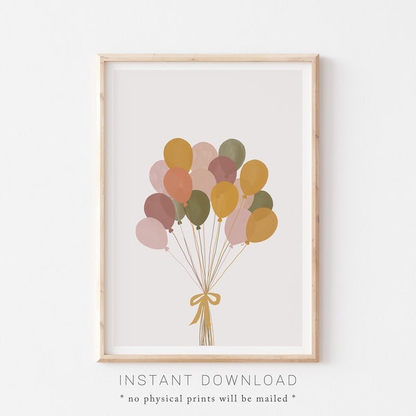 Pink Yellow Balloons Girl Nursery Printable, Pink Green Mustard Yellow Nursery Decor, Nursery Printable Wall Art, Colorful Kids Room Decor