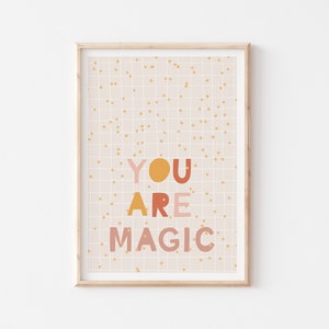 You Are Magic Typography Printable Wall Art, Motivational Wall Decor for Nurseries, Pink Yellow Printable Wall Art, Playroom Wall Art