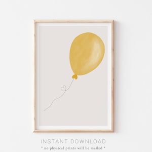 Mustard Yellow Balloon Printable Wall Art, Modern Nursery Illustration Print, Balloon Nursery Decor, Nursery Wall Art, Yellow Kids Room