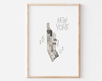 New York Map Print, New York Boroughs Printable, NYC Districts Poster, Manhattan Map, Manhattan Poster, NYC Neighborhoods, Typographic Map