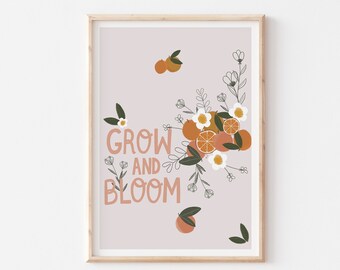 Grow and Bloom Kitchen Decor Art Print, Food Illustration Printable, Fruit Printable Art, Botanical Wall Art, Kitchen Art Decor Botanical