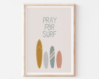 Pray for Surf Printable Wall Art, Baby Boy Nursery, Surfboards Print, Modern Typography Surf Art, Surf Nursery Decor, Boho Nursery Decor