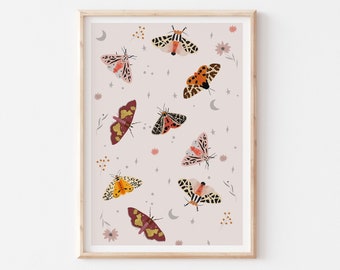 Moth Collection Print, Pink Butterflies Print, Insect Collection Print, Illustration Butterfly Vintage, Colorful Butterflies Girls Room Art
