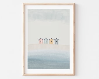 Coastal Art Decor, Beach Nursery Poster, PRINTABLE Wall Art, Beach Nursery Decor, Beach Huts Printable, Kids Room Decor, Nursery Wall Art