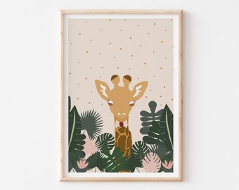 Safari Kids Print, Giraffe Wall Print, Jungle Toddler Room Decor, Safari Animals Wall Art, Nursery Decor Theme, Safari Nursery Print