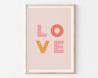 LOVE Typography Print Colorful, Colorful Typography Art, Colorful Love Print, Pink Typography Art Print Printable, Colorful Quotes Printable