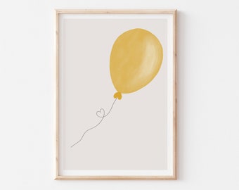 Mustard Yellow Balloon Printable Wall Art, Modern Nursery Illustration Print, Balloon Nursery Decor, Nursery Wall Art, Yellow Kids Room