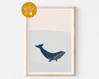 Kids Nursery Print, Humpback Whale Art Print, Printable Wall Art, Ocean Animals, Blue Kids Room Art, Nautical Nursery, Navy Blue Kids Decor