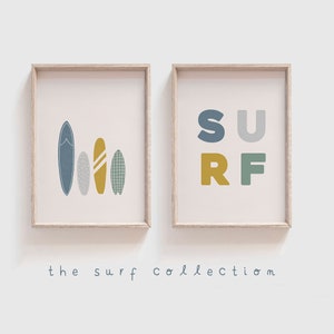 Set of 2 Prints, Surf Art Print, Surfboard Poster, Typography Printable, Beach Themed Nursery, Boy Toddler Beach Room, Surf Nursery Wall Art