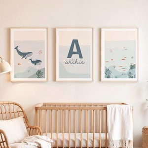 Custom Name, Personalized Name, Nursery Decor, Nursery Name Sign, Baby Boy Nursery, Set of 3 prints, Boy Room Wall Decor, Ocean Theme