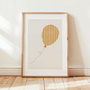 Mustard Yellow Vichy Balloon, Balloon Printable Wall Art, Scandinavian Nursery Balloon Print, Balloon Nursery Decor, Yellow Nursery Wall Art