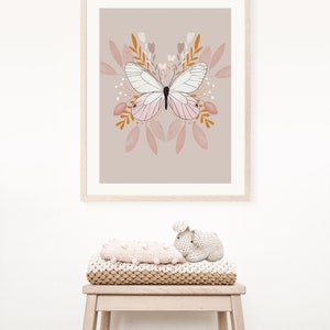 Pastel Pink Nursery Art, Pink Butterfly, Butterfly Print, Papillon Nature Wall Art, Nursery Wall Art, Girls Room Wall Art, Moth Print image 4