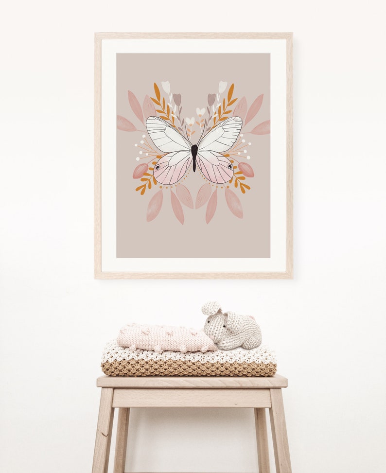 Pastel Pink Nursery Art, Pink Butterfly, Butterfly Print, Papillon Nature Wall Art, Nursery Wall Art, Girls Room Wall Art, Moth Print image 4