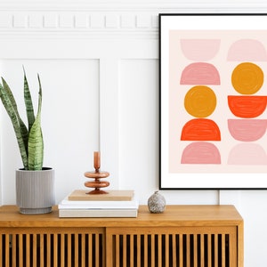 Abstract Shapes, Scandinavian Print, Pink Yellow Mid Century Modern, Colorful Modern Print, Modern Abstract Art, Boho Printable Wall Art image 3