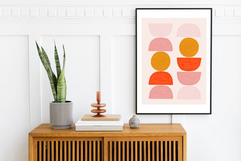 Abstract Shapes, Scandinavian Print, Pink Yellow Mid Century Modern, Colorful Modern Print, Modern Abstract Art, Boho Printable Wall Art image 3