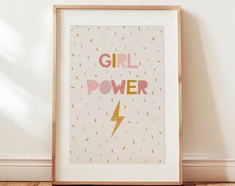 Girl Power Print, Girl Power Printable Wall Art, Feminist Wall Art, Girls Room Prints, Girl Power Poster Art, GRL PWR Sign, Pink Nursery
