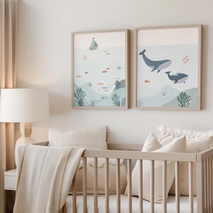 Nursery Decor, Baby Boy Nursery, Whales, Baby Nursery Decor, Nursery Wall Art, Kids Wall Art, Printable Wall Art, Set of 2 Prints Set