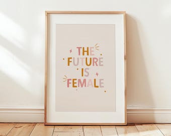 Póster "El futuro es femenino", citas imprimibles, arte feminista, póster feminista de regalo, arte mural imprimible, regalo para ella, arte mural rosa para habitación de niña.