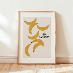 Go Bananas Print, Fun Kids Wall Art, Kitchen Fruit Decor, Yellow Kitchen Art, Fruit Printable, Banana Print, Funny Kids Room Wall Decor