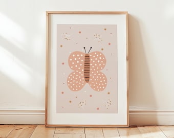 Butterfly Poster for Girls Room, Pink Butterfly Print, Pastel Nursery Art, Baby Girl Nursery, Floral Prints, Kids Printable Wall Art