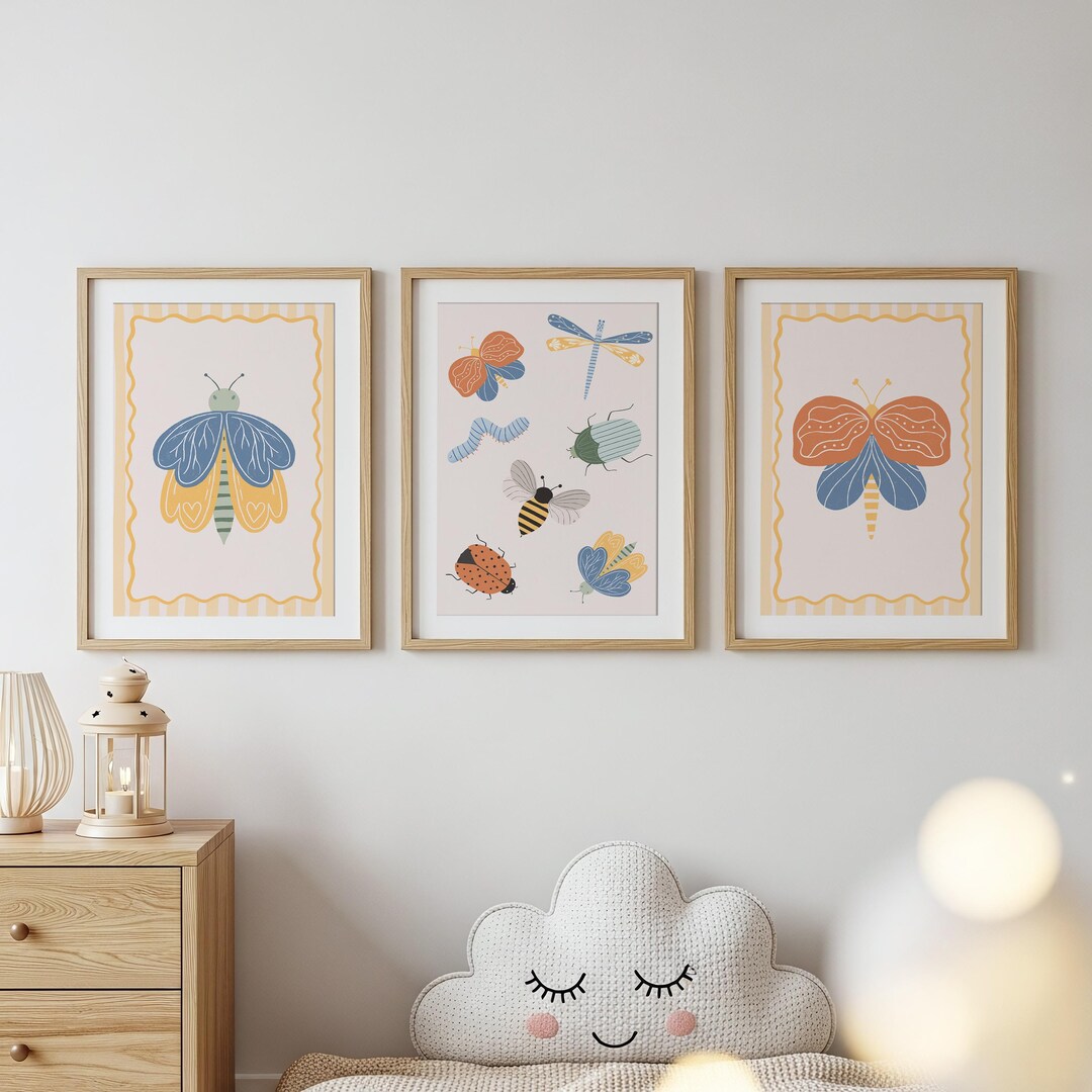 Colorful Bug Nursery Wall Art Set of 3, Insect Prints for Kids Room or ...