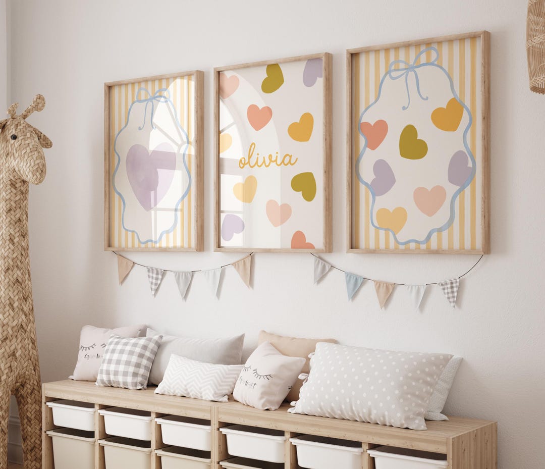 Custom Nursery Wall Art Set of 3, Personalized Name Print for Baby Girl ...