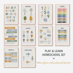Lot de 10 affiches d'école à la maison, salle de jeux pour tout-petits, affiches éducatives, salle de classe Montessori, décoration de salle de classe, décoration d'enfants neutre pour salle de jeux