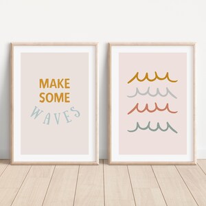 Make Some Waves Print, Surf Printable, Beach Nursery Decor, Blue Yellow Nursery Wall Art, Nursery Quote Prints, Surf Typography Wall Art