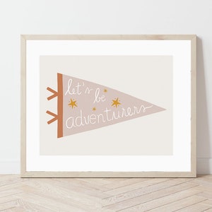 Let's Be Adventurers Print, Printable Pennant to Frame, Farmhouse Nursery Kids Wall Art, Pink Yellow Pennant, Pennant Digital Download image 2