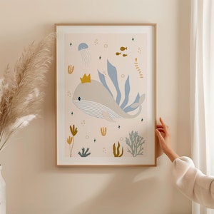 Whale Nursery Print, Cute Whale, Ocean Nursery Printable, Whale Nursery Decor, Baby Boy Room Decor, Nautical Nursery, Printable Wall Art