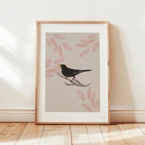 Arte mural de pájaros, arte mural de naturaleza, impresiones de pájaros, póster de pájaros, decoración de sala de estar, decoración de pájaros, decoración rústica del hogar, impresión de mirlo, arte imprimible
