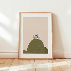 Print kinderkamer, afdrukbare muurkunst, neutrale pastelkleuren huisjes print, reizen muurkunst, decor kinderkamer, jongens meisjes kamer decor
