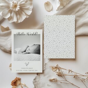 Modèle minimaliste de faire-part de naissance - Bonjour tout le monde, modifiable sur Canva, numérique et imprimable, faire-part de naissance pour téléphone et impression