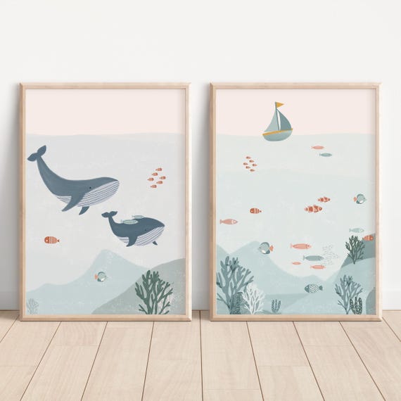 Nursery Decor, Baby Boy Nursery, Whales, Baby Nursery Decor, Nursery Wall Art, Kids Wall Art, Printable Wall Art, Set of 2 Prints Set