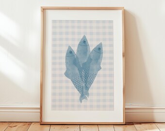Blue Sardine Art Print, Coastal Kitchen Decor, Fish Wall Art, Mediterranean Wall Print, Nautical Illustration, Seafood Poster, Printable Art