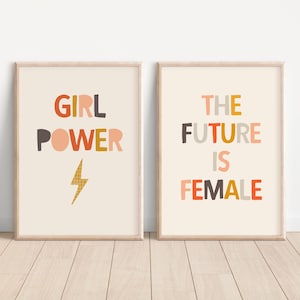 Set of 2 Kids Printables, The Future is Female Poster, Girl Power Poster, Girl Power Art Nursery, Feminist Printable, Women Power Art