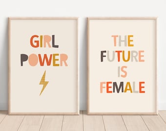 Set of 2 Kids Printables, The Future is Female Poster, Girl Power Poster, Girl Power Art Nursery, Feminist Printable, Women Power Art