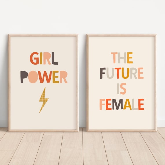 Set of 2 Kids Printables, The Future is Female Poster, Girl Power Poster, Girl Power Art Nursery, Feminist Printable, Women Power Art