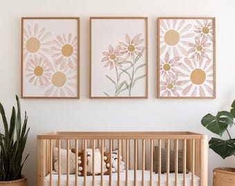 3er-Set Prints, Florale Kinderzimmer-Kunst, Blumendruck-Set, druckbare Kinderzimmer, Gänseblümchen-Druck-Set, Gänseblümchen-Kinderzimmer-Deko, Gänseblümchen-Druck-Wandkunst